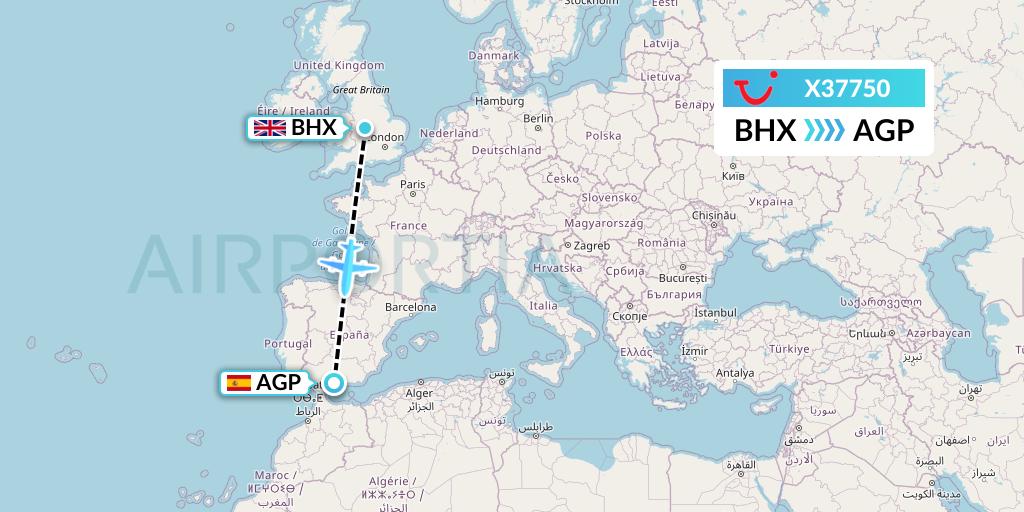 X37750 TUI fly Germany Flight Map: Birmingham to Malaga