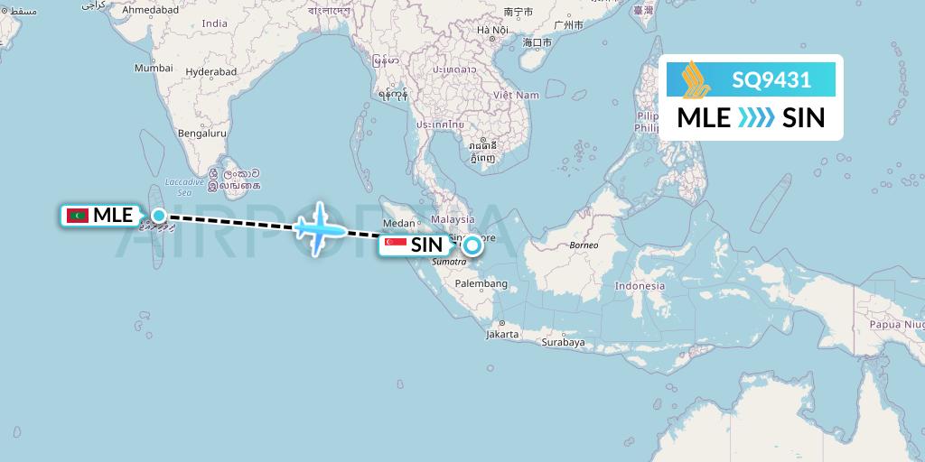 SQ9431 Singapore Airlines Flight Map: Male to Singapore
