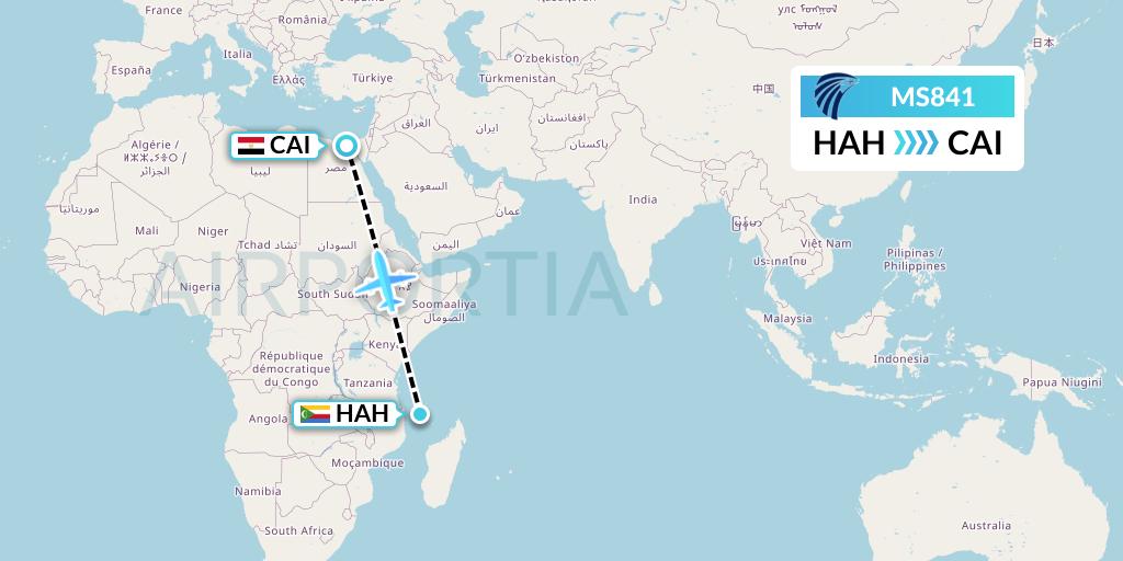MS841 EgyptAir Flight Map: Moroni to Cairo