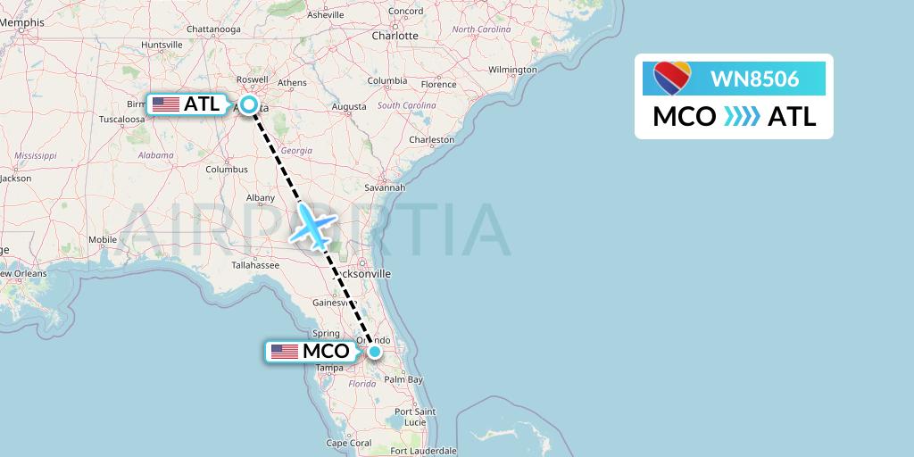 WN8506 Southwest Airlines Flight Map: Orlando to Atlanta