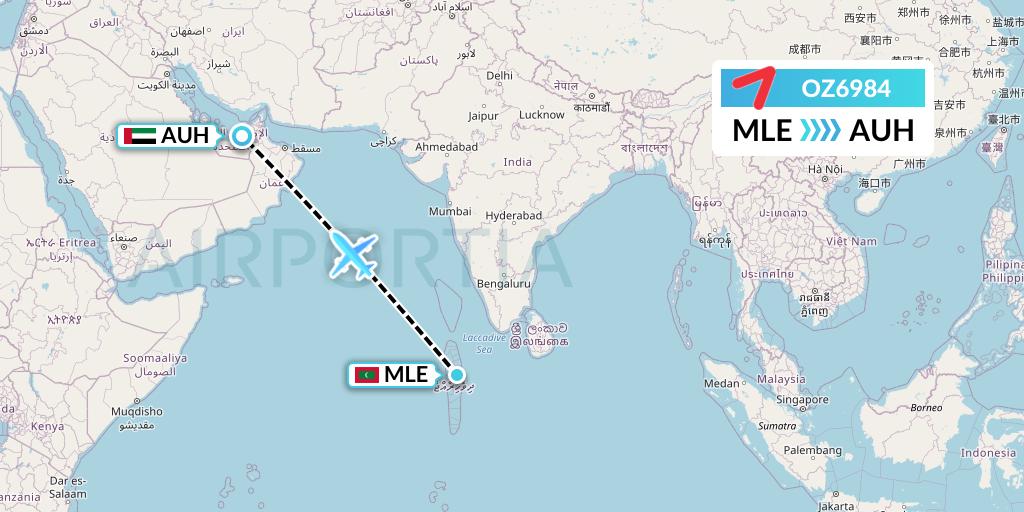 OZ6984 Asiana Airlines Flight Map: Male to Abu Dhabi