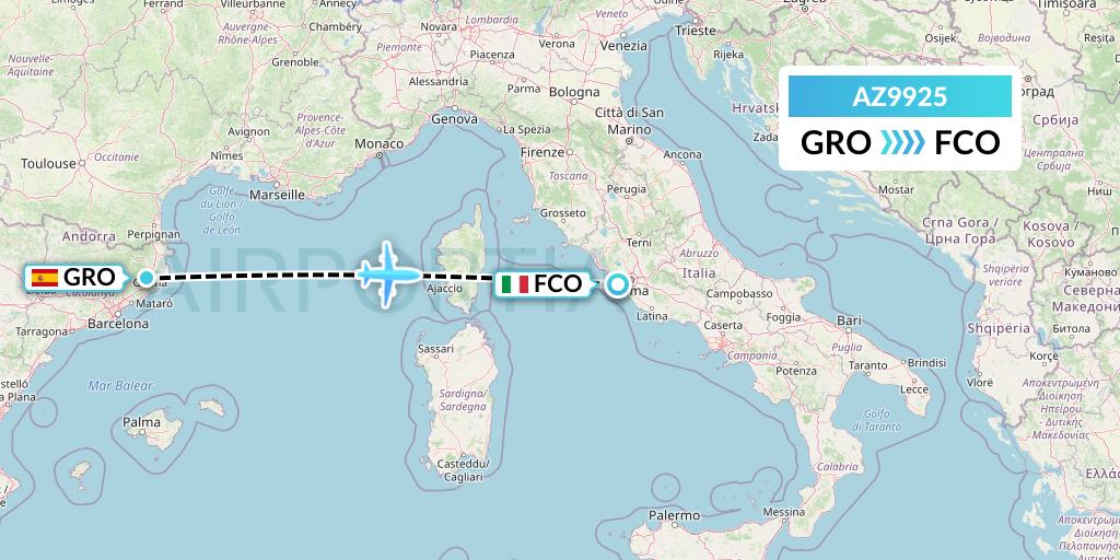 AZ9925 ITA Airways Flight Map: Girona to Rome