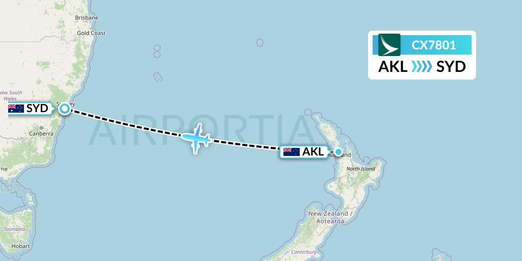 CX7801 Cathay Pacific Flight Map: Auckland to Sydney