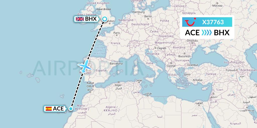 X37763 TUI fly Germany Flight Map: Lanzarote to Birmingham