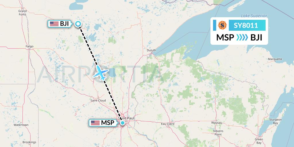 SY8011 Sun Country Airlines Flight Map: Minneapolis to Bemidji