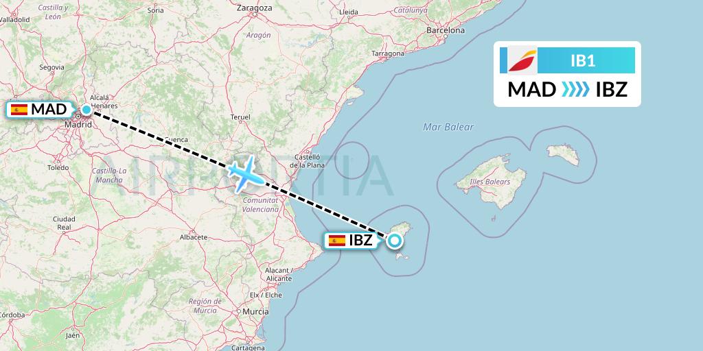 IB1 Iberia Flight Map: Madrid to Ibiza