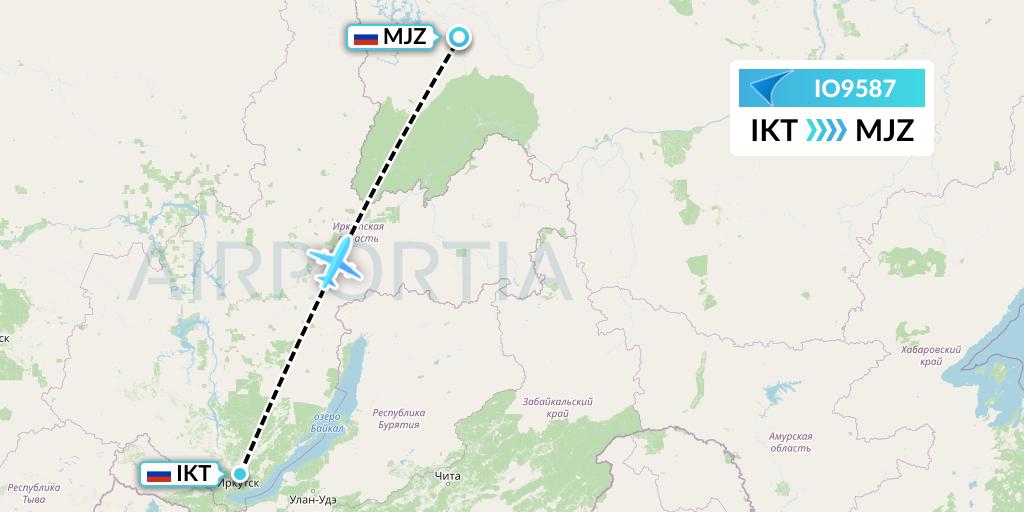 IO9587 IrAero Flight Map: Irkutsk to Mirny