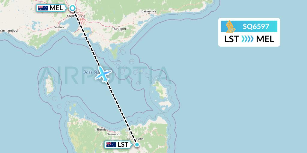 SQ6597 Singapore Airlines Flight Map: Launceston to Melbourne