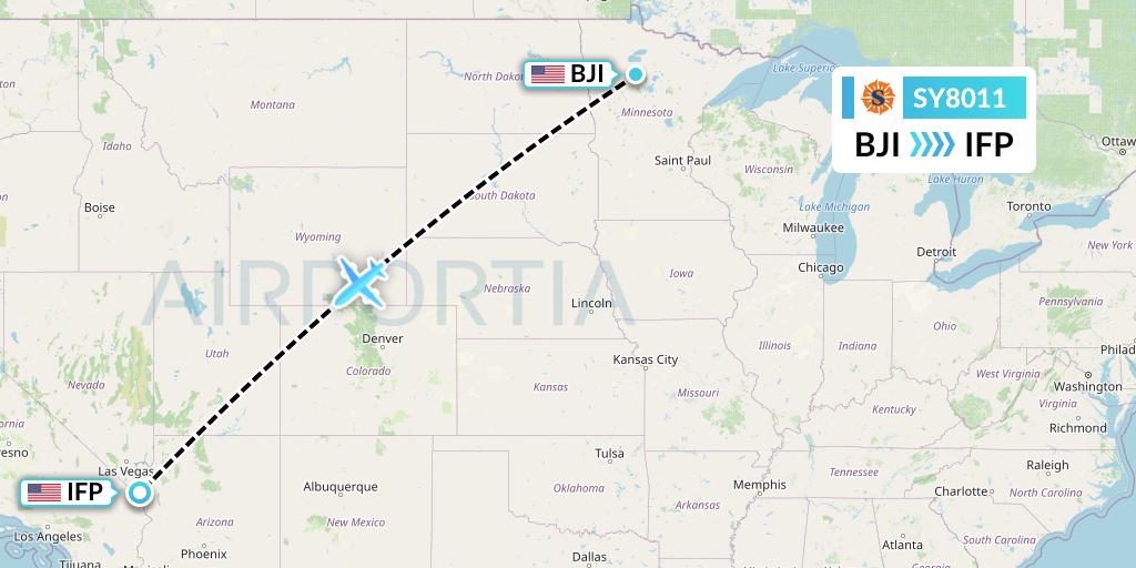 SY8011 Sun Country Airlines Flight Map: Bemidji to Bullhead City