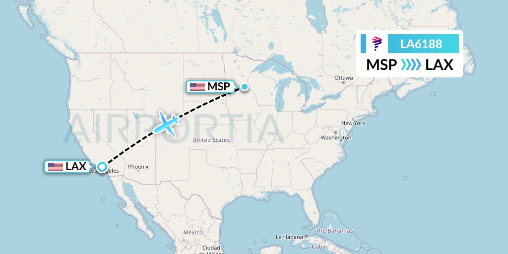 LA6188 LAN Airlines Flight Map: Minneapolis to Los Angeles