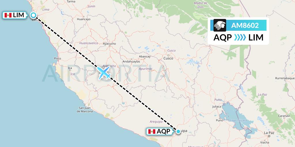 AM8602 Aeromexico Flight Map: Arequipa to Lima