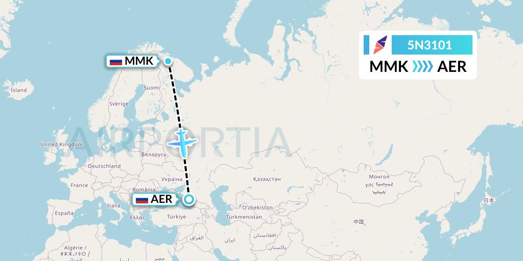 5N3101 Nordavia Flight Map: Murmansk to Sochi