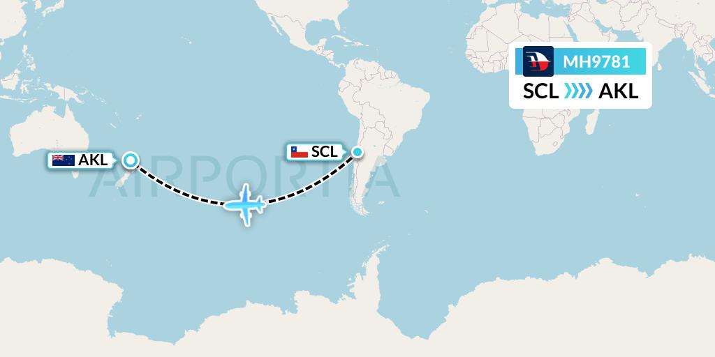 MH9781 Malaysia Airlines Flight Map: Santiago to Auckland