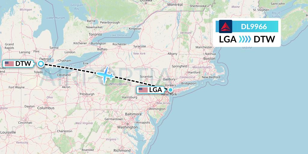 DL9966 Delta Air Lines Flight Map: New York to Detroit