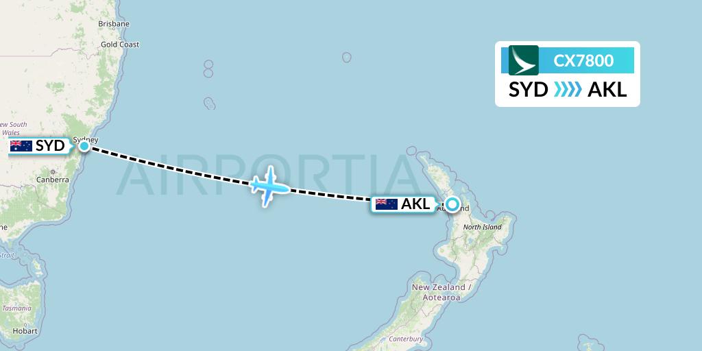 CX7800 Cathay Pacific Flight Map: Sydney to Auckland
