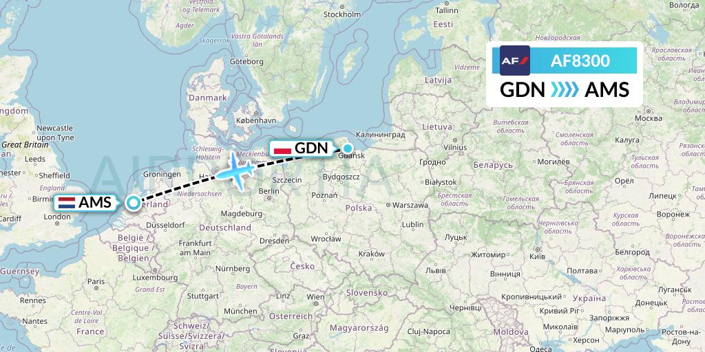 AF8300 Air France Flight Map: Gdansk to Amsterdam