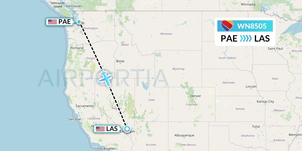 WN8505 Southwest Airlines Flight Map: Everett to Las Vegas