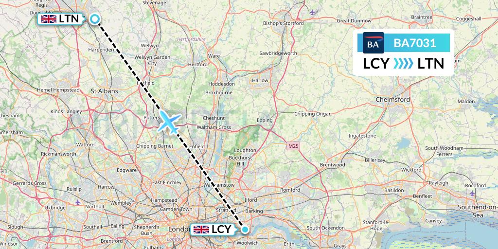 BA7031 British Airways Flight Map: London to London
