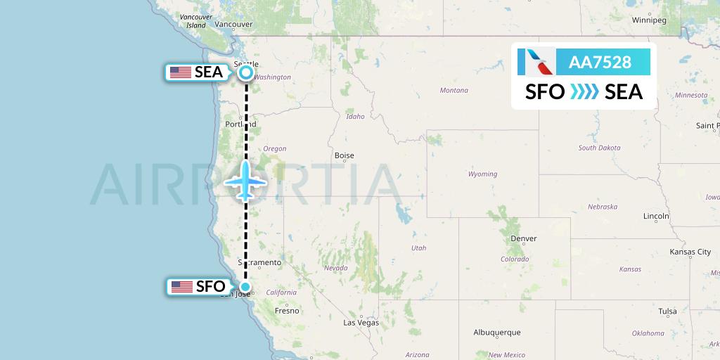 AA7528 American Airlines Flight Map: San Francisco to Seattle