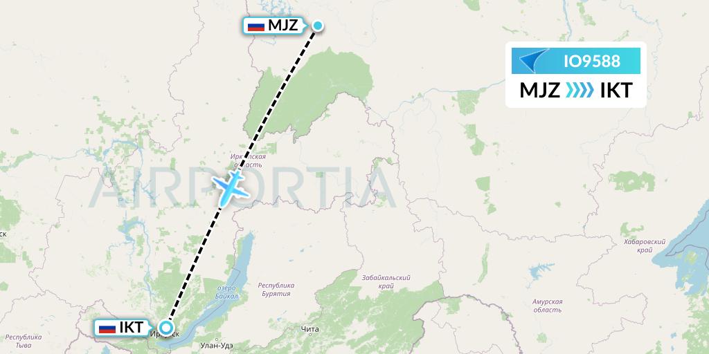 IO9588 IrAero Flight Map: Mirny to Irkutsk