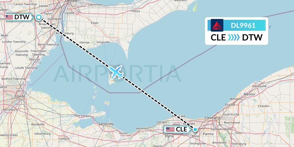 DL9961 Delta Air Lines Flight Map: Cleveland to Detroit