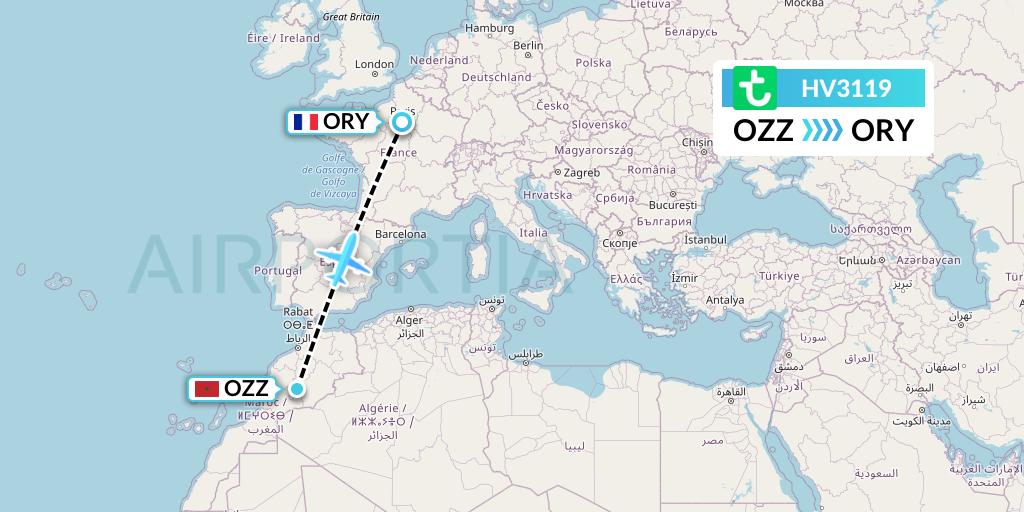 HV3119 Transavia Flight Map: Ouarzazate to Paris