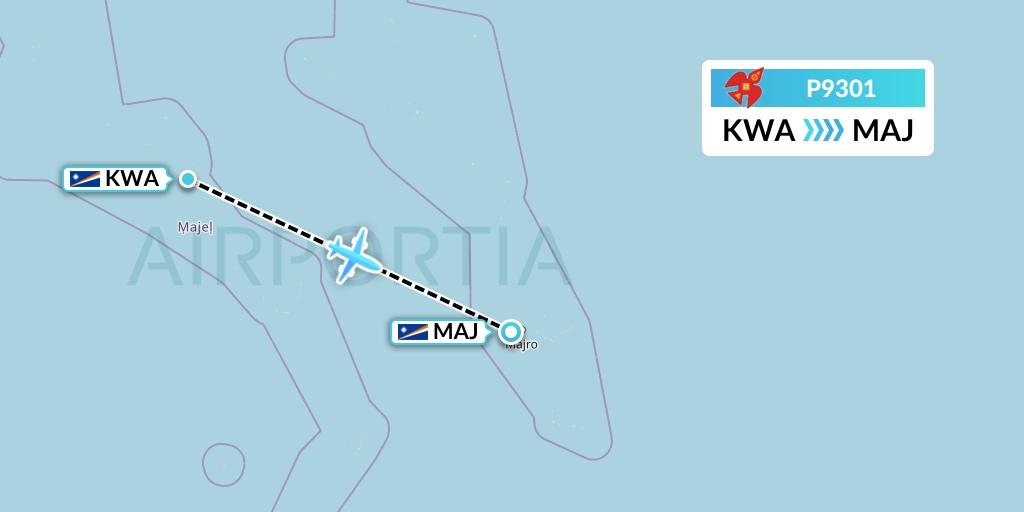 P9301 Asia Pacific Airlines Flight Map: Kwajalein to Majuro