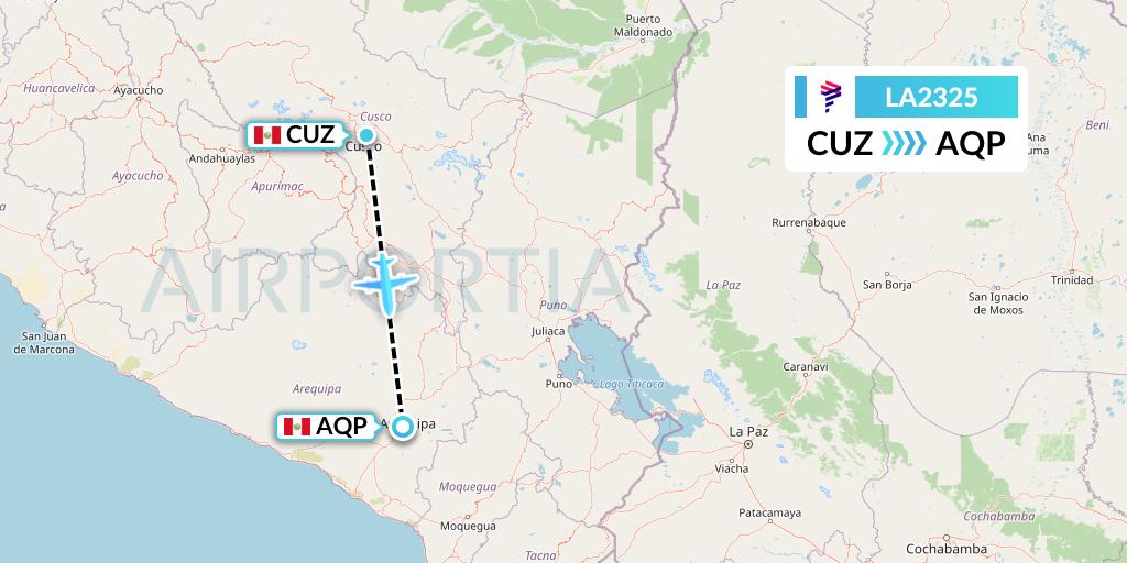 LA2325 LAN Airlines Flight Map: Cusco to Arequipa