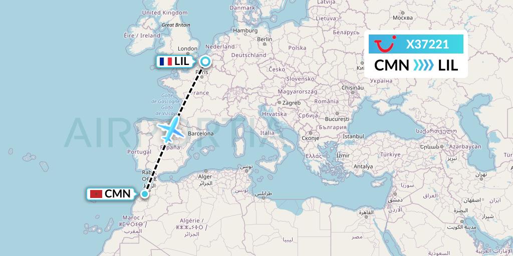 X37221 TUI fly Germany Flight Map: Casablanca to Lille