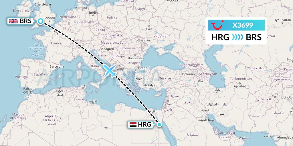X3699 TUI fly Germany Flight Map: Hurghada to Bristol