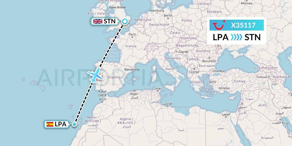 X35117 TUI fly Germany Flight Map: Las Palmas to London