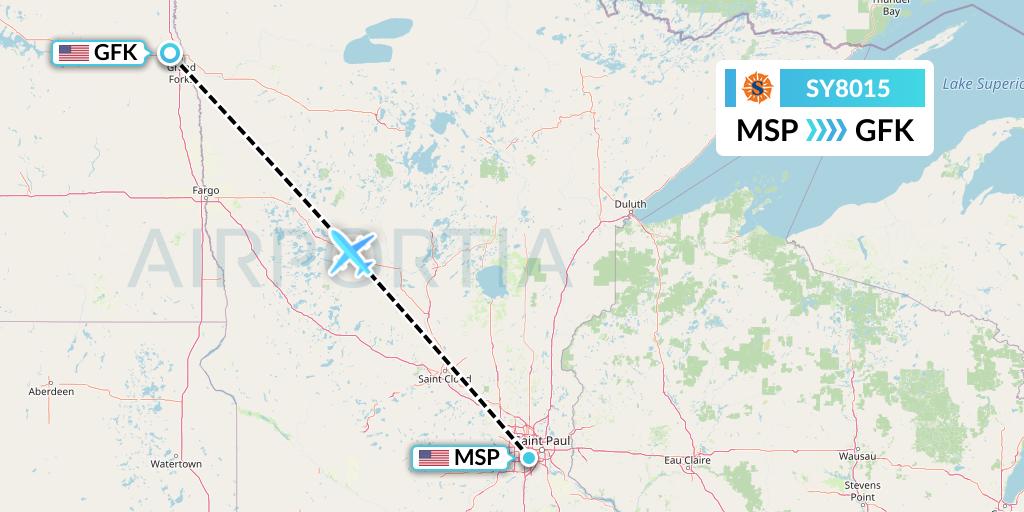 SY8015 Sun Country Airlines Flight Map: Minneapolis to Grand Forks