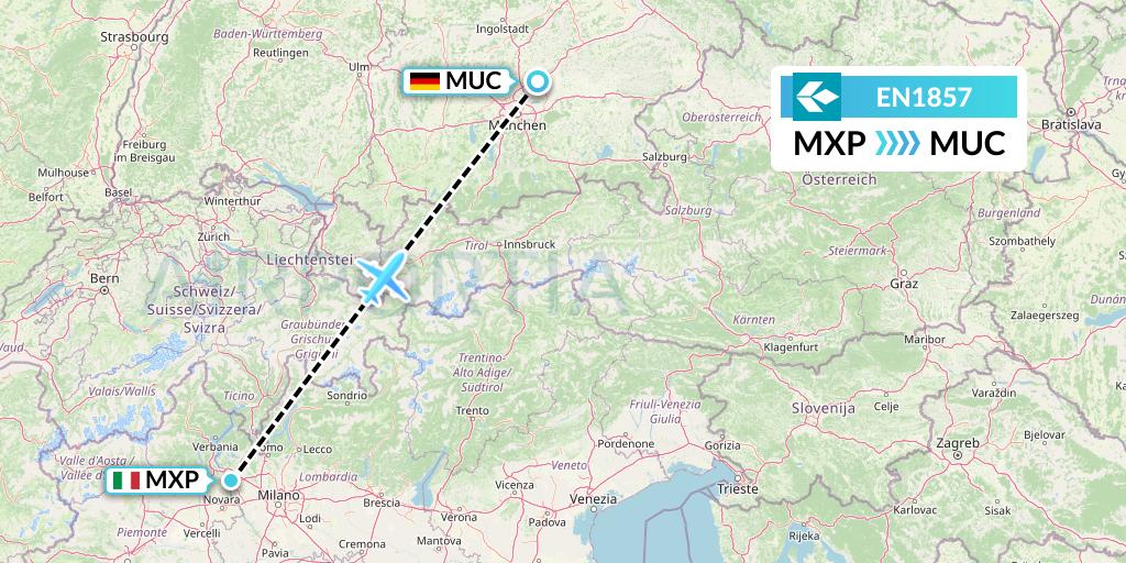 EN1857 Air Dolomiti Flight Map: Milan to Munich