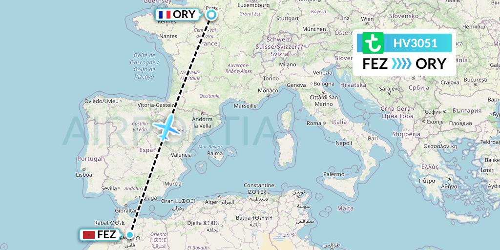 HV3051 Transavia Flight Map: Fes to Paris