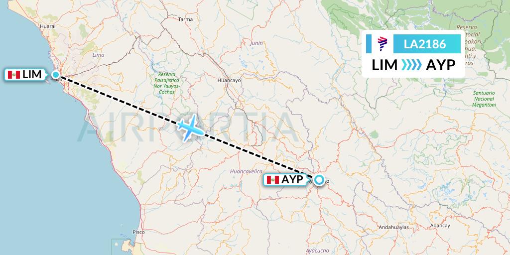LA2186 LAN Airlines Flight Map: Lima to Ayacucho