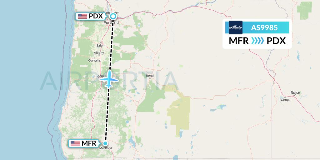 AS9985 Alaska Airlines Flight Map: Medford to Portland