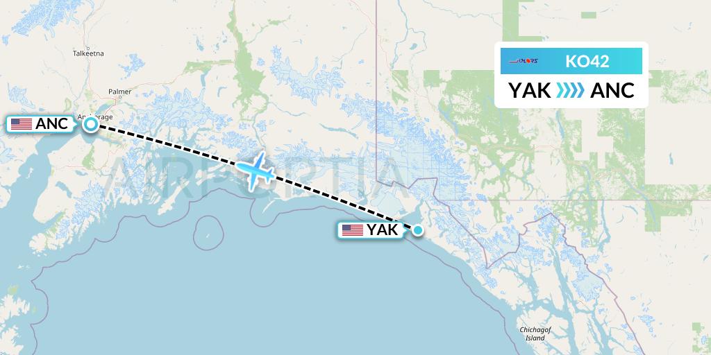 KO42 Komiaviatrans Flight Map: Yakutat to Anchorage