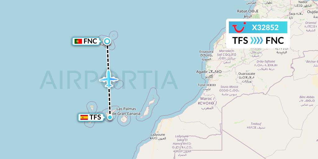X32852 TUI fly Germany Flight Map: Tenerife to Funchal
