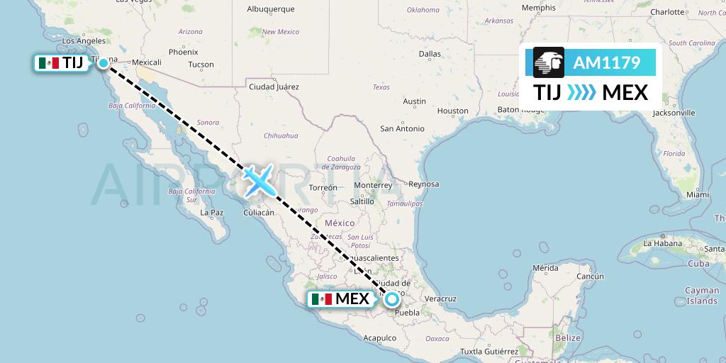 AM1179 Aeromexico Flight Map: Tijuana to Mexico City