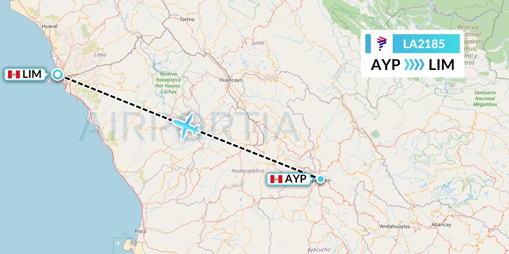 LA2185 LAN Airlines Flight Map: Ayacucho to Lima