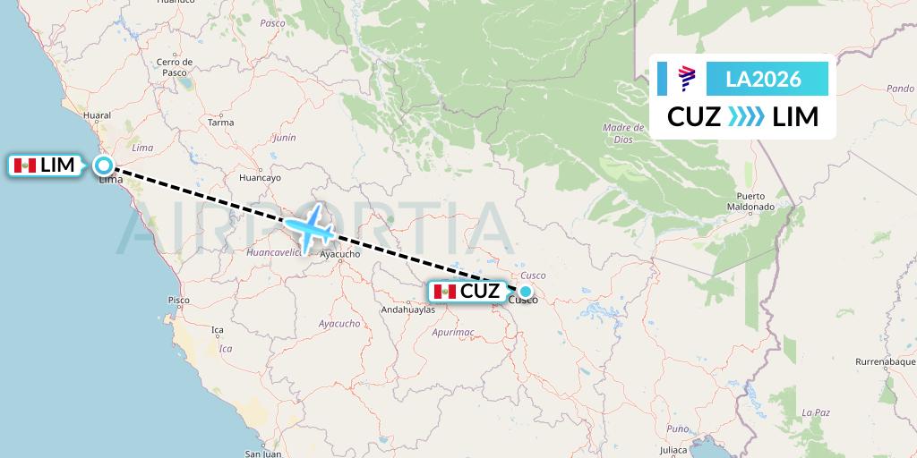 LA2026 LAN Airlines Flight Map: Cusco to Lima