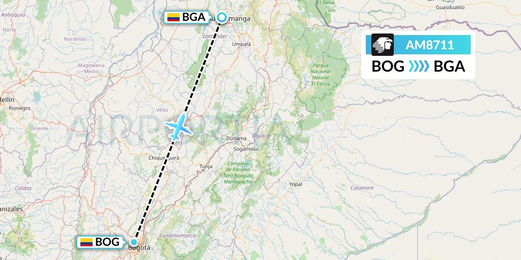 AM8711 Aeromexico Flight Map: Bogota to Bucaramanga