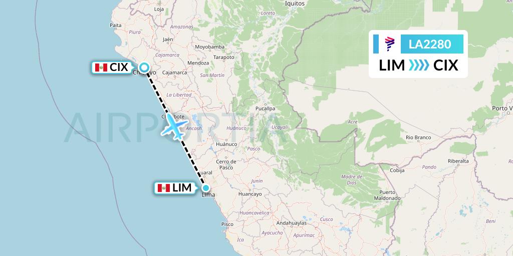 LA2280 LAN Airlines Flight Map: Lima to Chiclayo