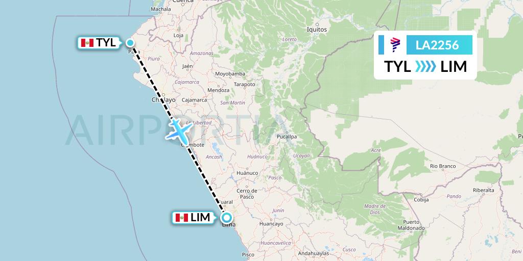 LA2256 LAN Airlines Flight Map: Talara to Lima