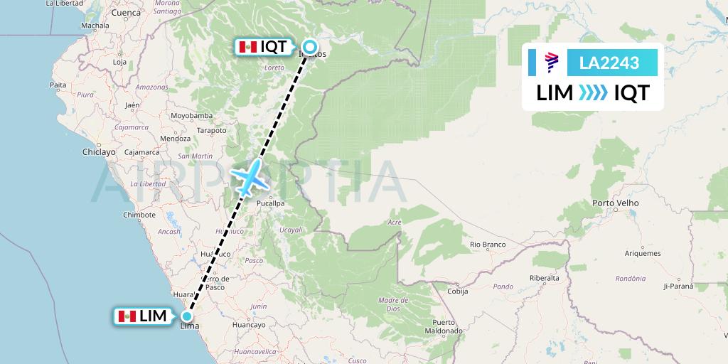 LA2243 LAN Airlines Flight Map: Lima to Iquitos
