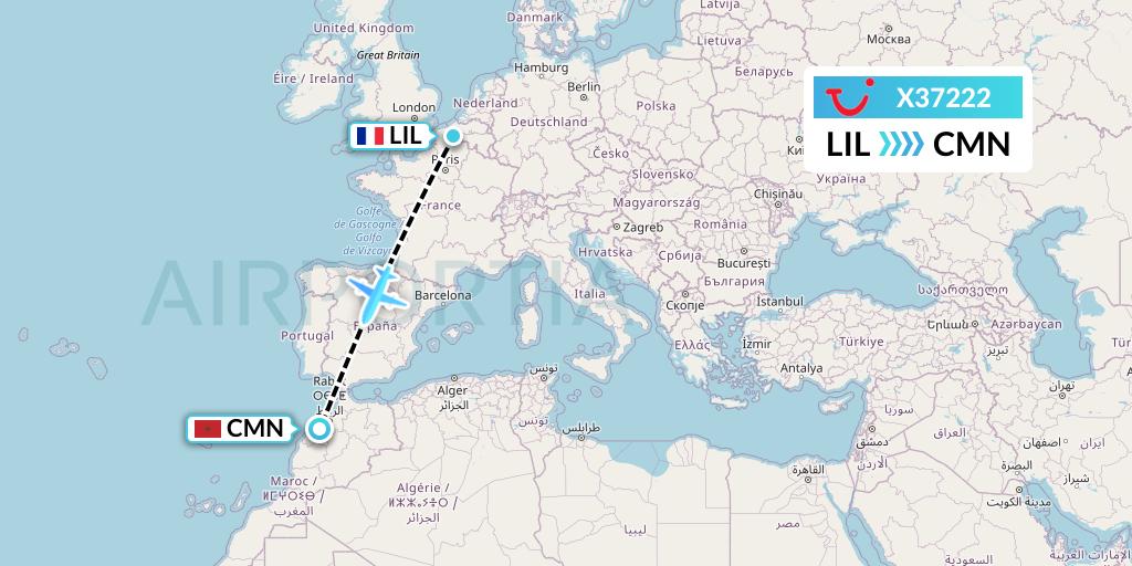 X37222 TUI fly Germany Flight Map: Lille to Casablanca
