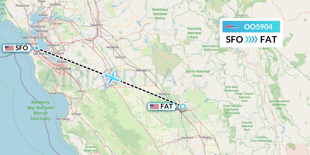 OO5904 SkyWest Airlines Flight Map: San Francisco to Fresno