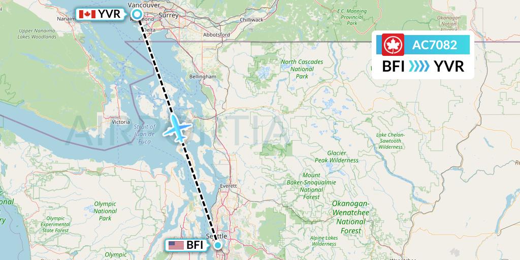AC7082 Air Canada Flight Map: Seattle to Vancouver