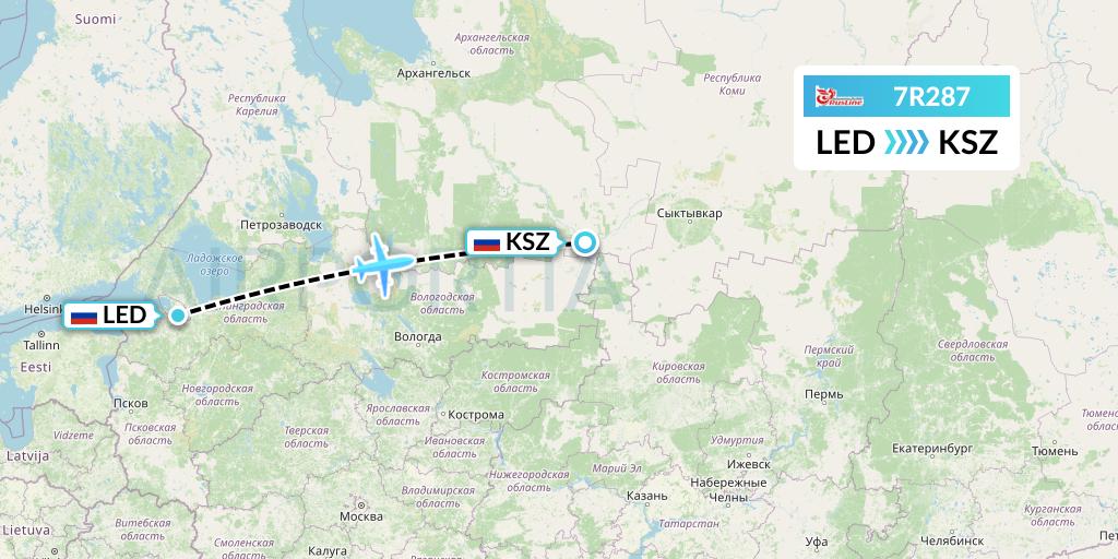 7R287 Rusline Flight Map: St. Petersburg to Kotlas