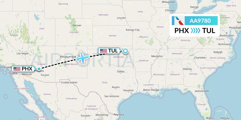AA9780 American Airlines Flight Map: Phoenix to Tulsa
